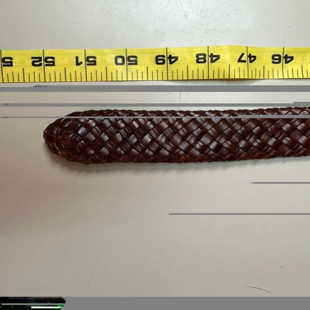 Mens Brown Braided Genuine Leather Belt Size 40 Woven Adjustable Silver Buckle
